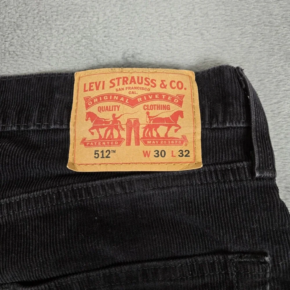 Levis 512 Slim Taper Corduroy Pants Men 30x32 (Fits 30x30) Black 5 Pocket Cotton